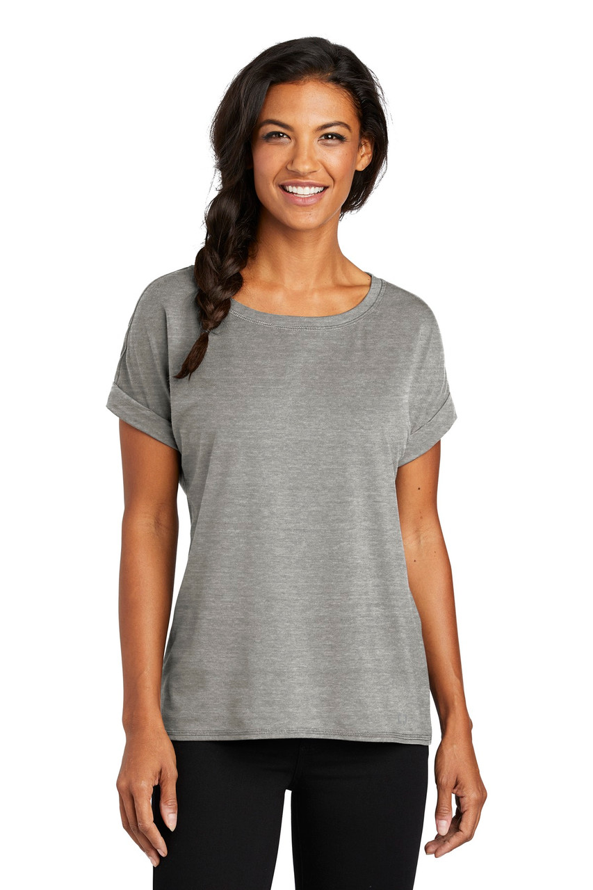 OGIO ® Ladies Luuma Cuffed Short Sleeve. LOG800 Petrol Grey Heather