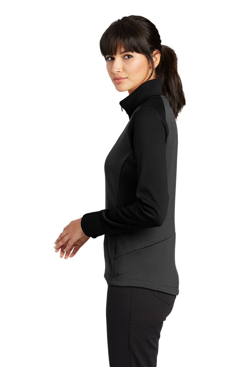 Nike Ladies Dri-FIT 1/2-Zip Cover-Up. 578674 Anthracite Heather/ Black Side