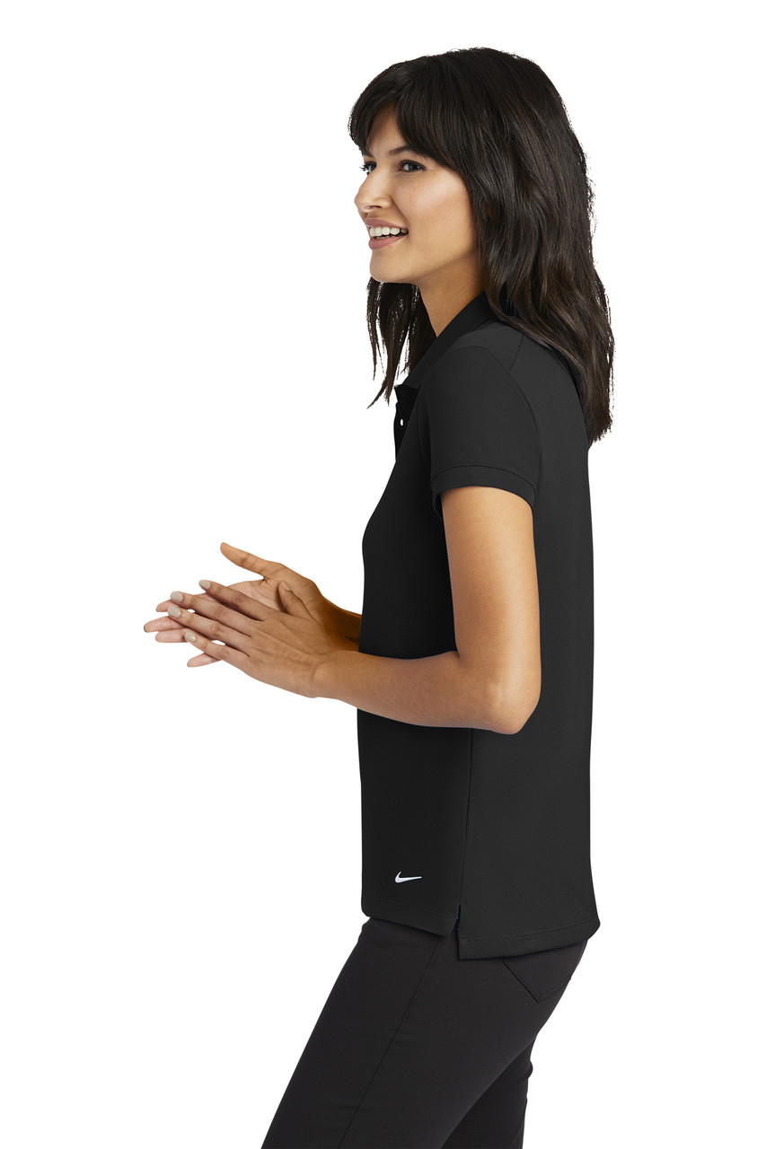 Nike Ladies Dri-FIT Solid Icon Pique Modern Fit Polo.  746100 Black Side