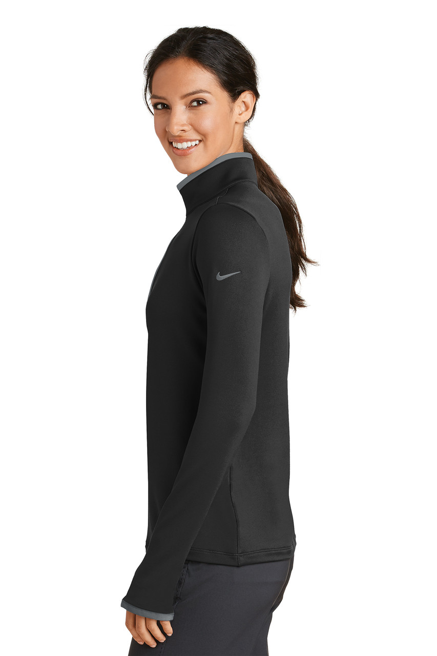 Nike Ladies Dri-FIT Stretch 1/2-Zip Cover-Up. 779796 Black/ Dark Grey Side