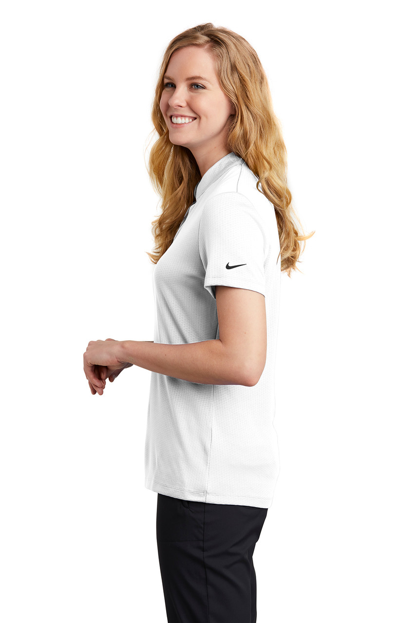 Nike Ladies Dri-FIT Hex Textured V-Neck Top. NKAA1848 White Side