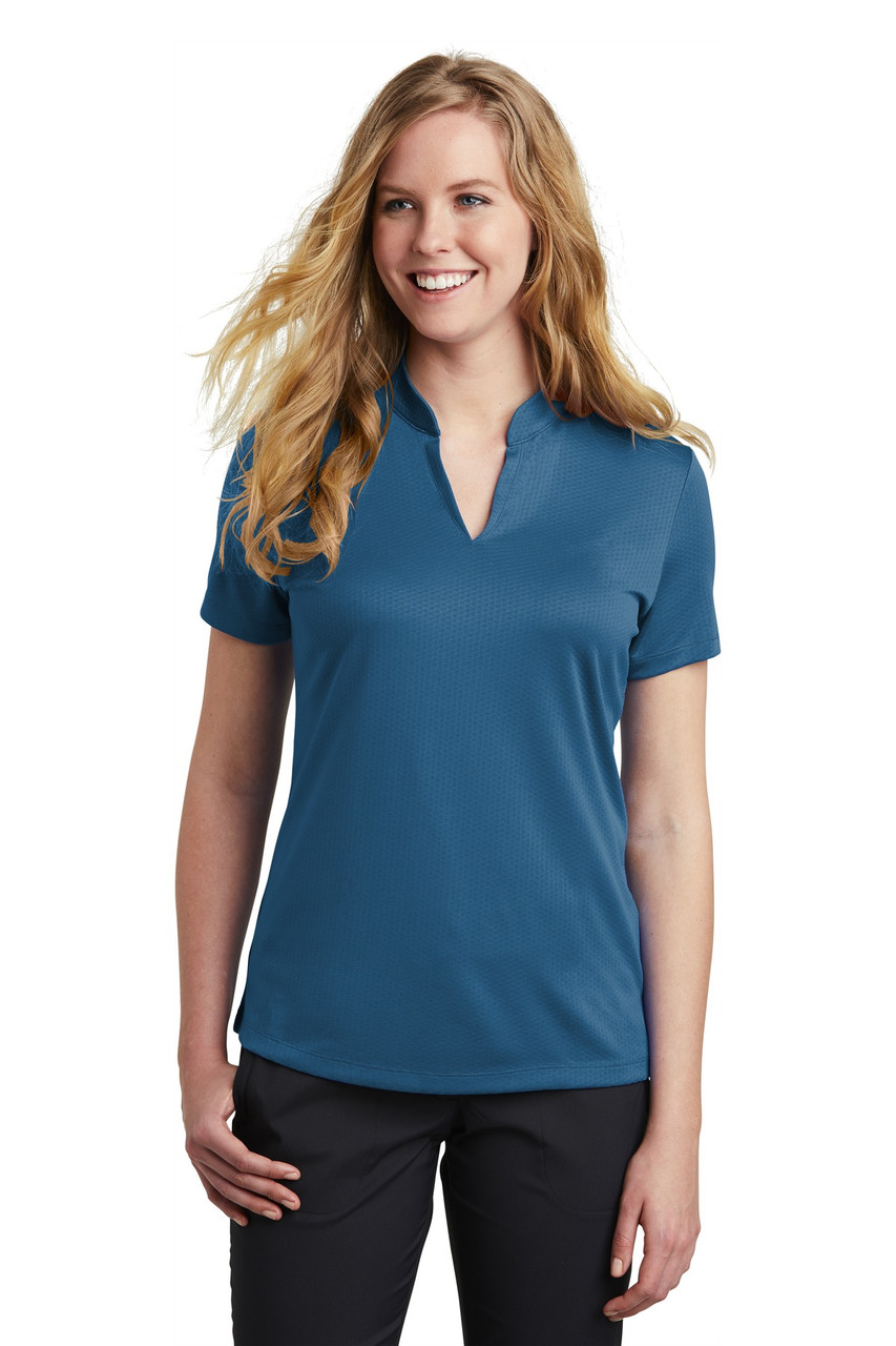 Nike Ladies Dri-FIT Hex Textured V-Neck Top. NKAA1848 Court Blue