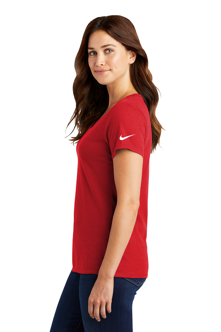 Nike Ladies Dri-FIT Cotton/Poly Scoop Neck Tee. NKBQ5234 University Red Side