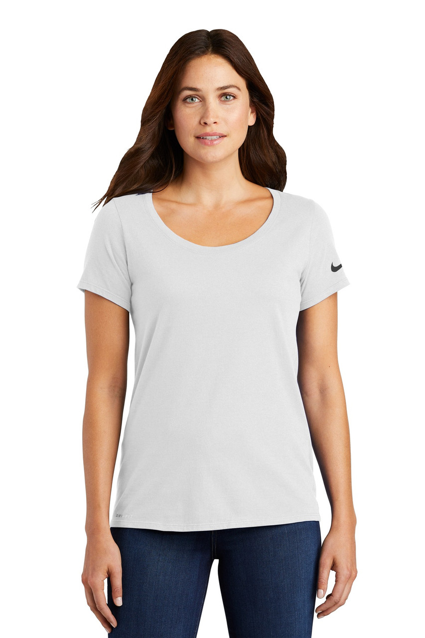 Nike Ladies Dri-FIT Cotton/Poly Scoop Neck Tee. NKBQ5234 White