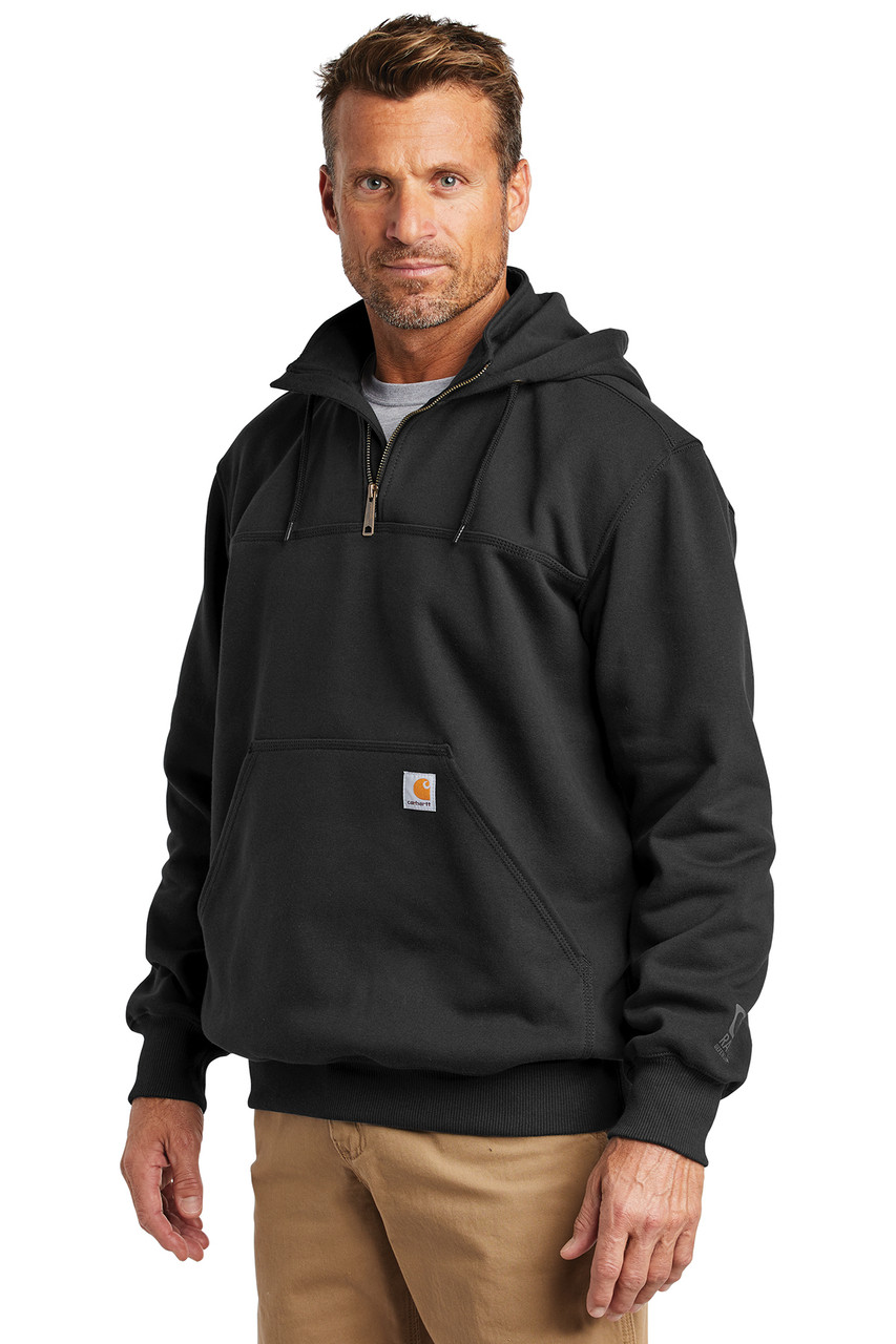 Carhartt Men's Carbon Heather Rain Defender Paxton Heavyweight Hooded Zip Mock Sweatshirt