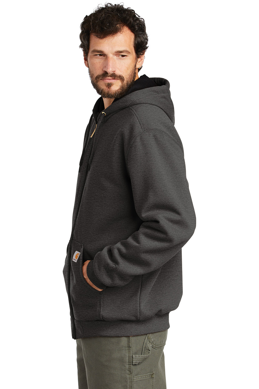 Carhartt ® Rain Defender ® Rutland Thermal-Lined Hooded Zip-Front Sweatshirt. CT100632 Carbon Heather Side