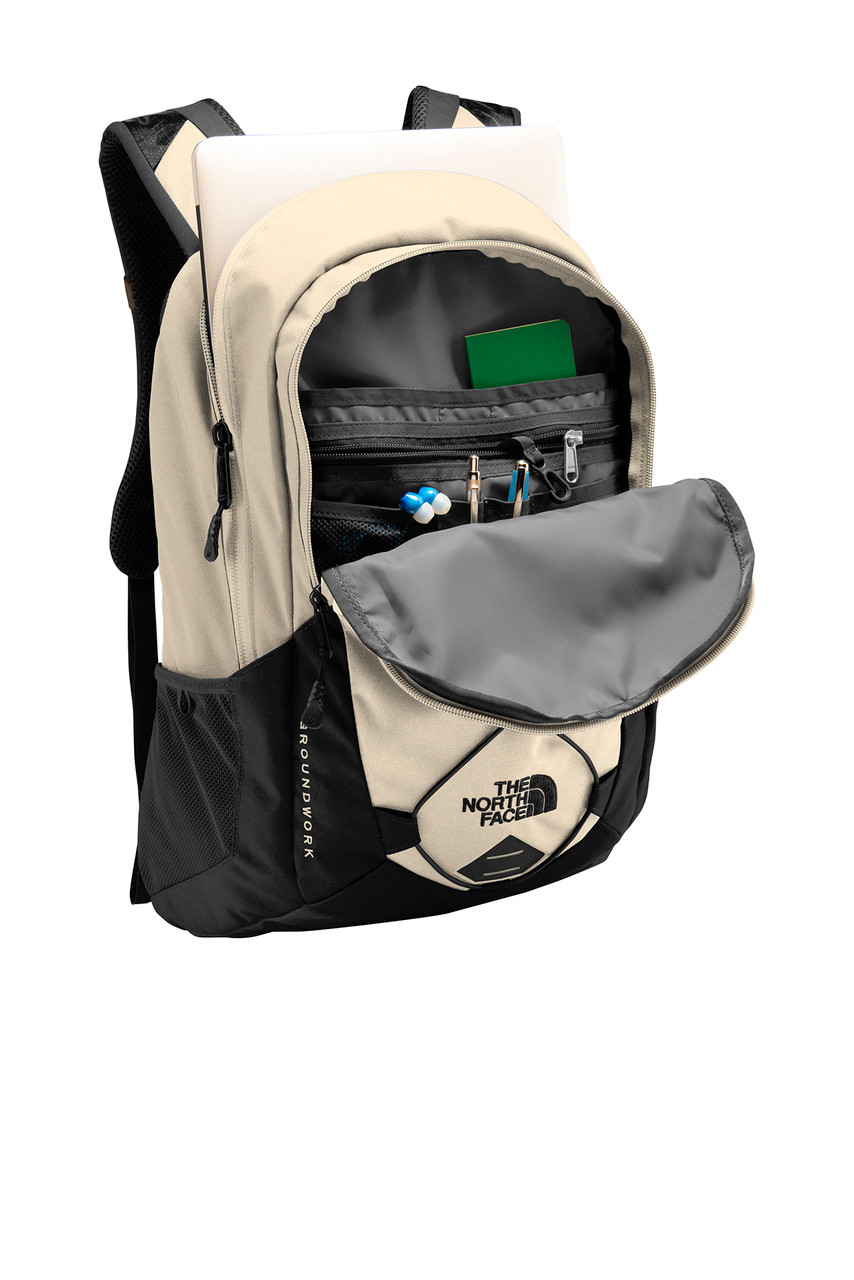 The North Face ® Groundwork Backpack. NF0A3KX6 Rainyday Ivory Dark Heather/ TNF Black Open