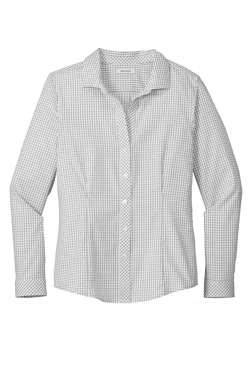 Red House ® Ladies Open Ground Check Non-Iron Shirt RH86 Grey/ White Flat