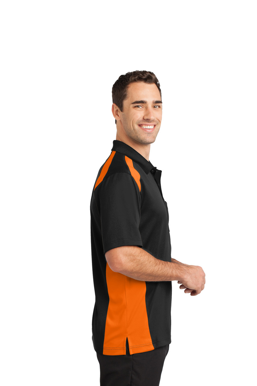 CornerStone® Select Snag-Proof Two Way Colorblock Pocket Polo. CS416 Black/ Shock Orange Side CornerStone® Select Snag-Proof Two Way Colorblock Pocket Polo. CS416 Black/ Shock Orange Side