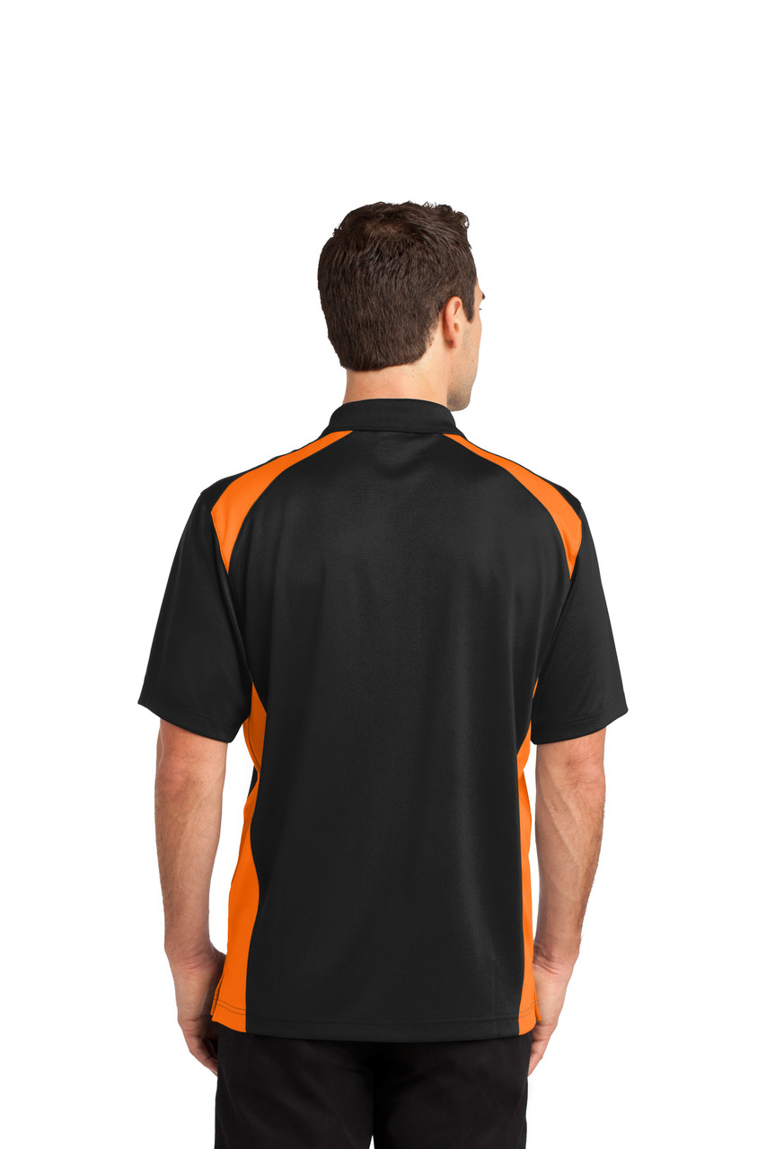 CornerStone® Select Snag-Proof Two Way Colorblock Pocket Polo. CS416 Black/ Shock Orange Back