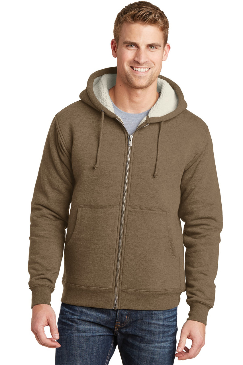 CornerStone® Heavyweight Sherpa-Lined Hooded Fleece Jacket. CS625 Brown
