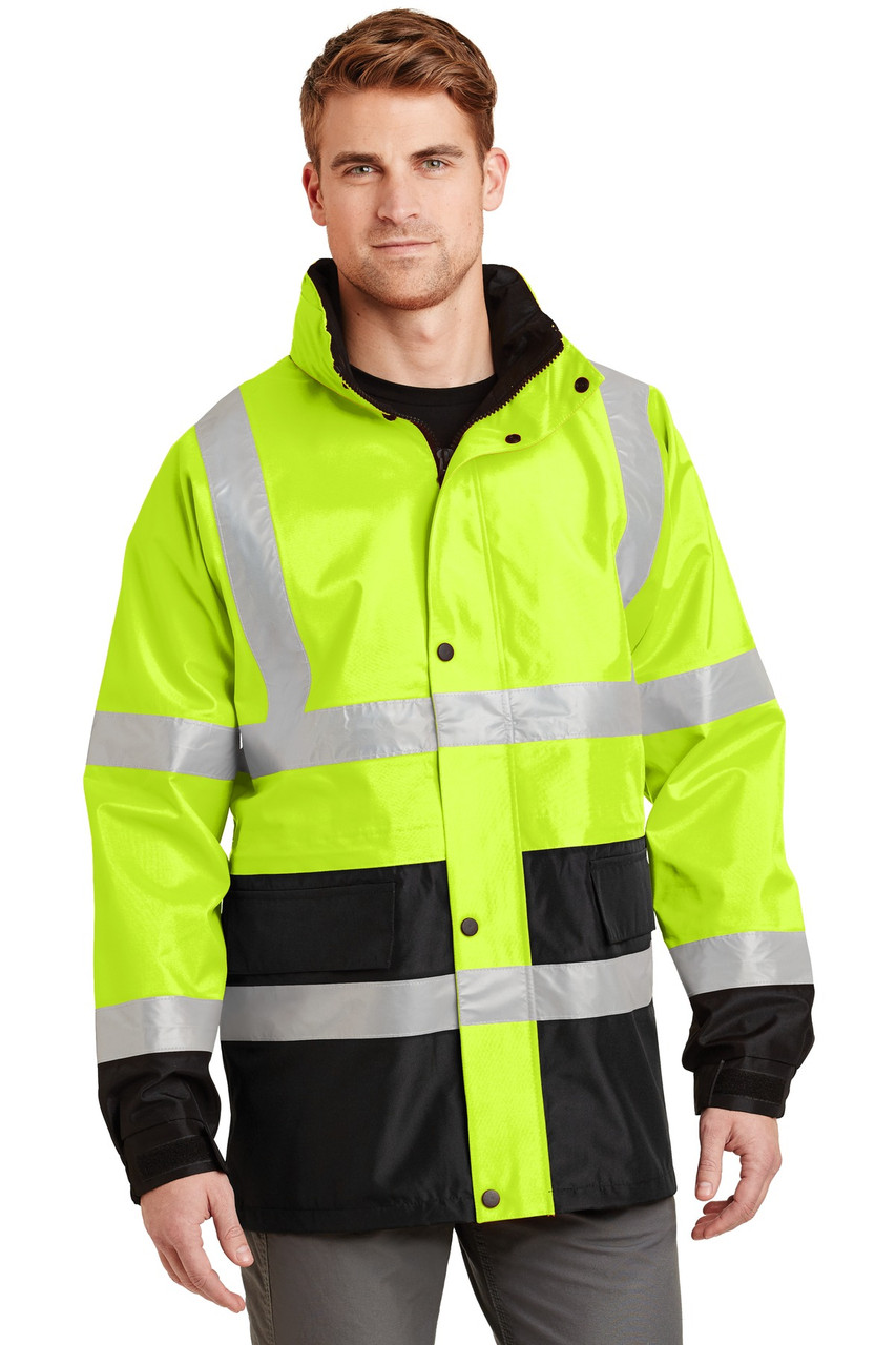 CornerStone® - ANSI 107 Class 3 Waterproof Parka. CSJ24 Safety Yellow/ Black