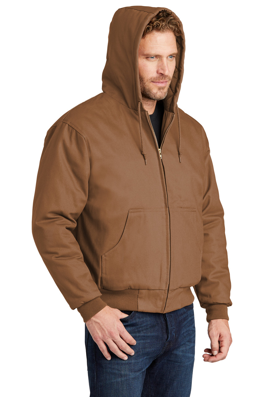 CornerStone® - Duck Cloth Hooded Work Jacket.  J763H Duck Brown Hood