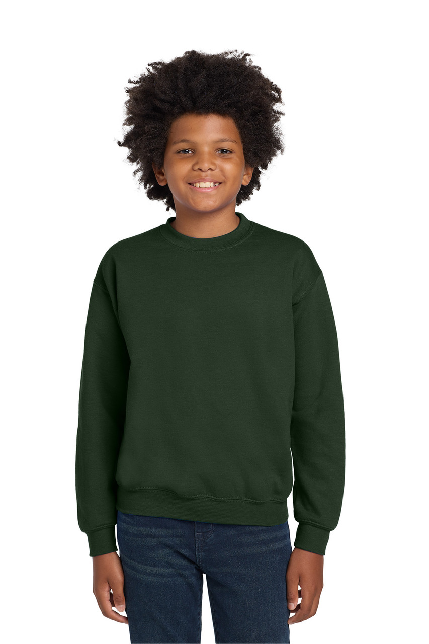 Gildan® Youth Heavy Blend™ Crewneck Sweatshirt.  18000B Forest Green