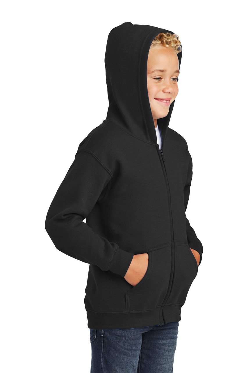 Gildan® Youth Heavy Blend™ Full-Zip Hooded Sweatshirt. 18600B Black Hood