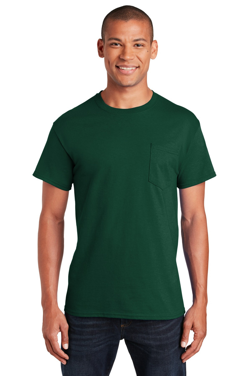 Gildan® - Ultra Cotton® 100% US Cotton T-Shirt with Pocket.  2300 Forest Green
