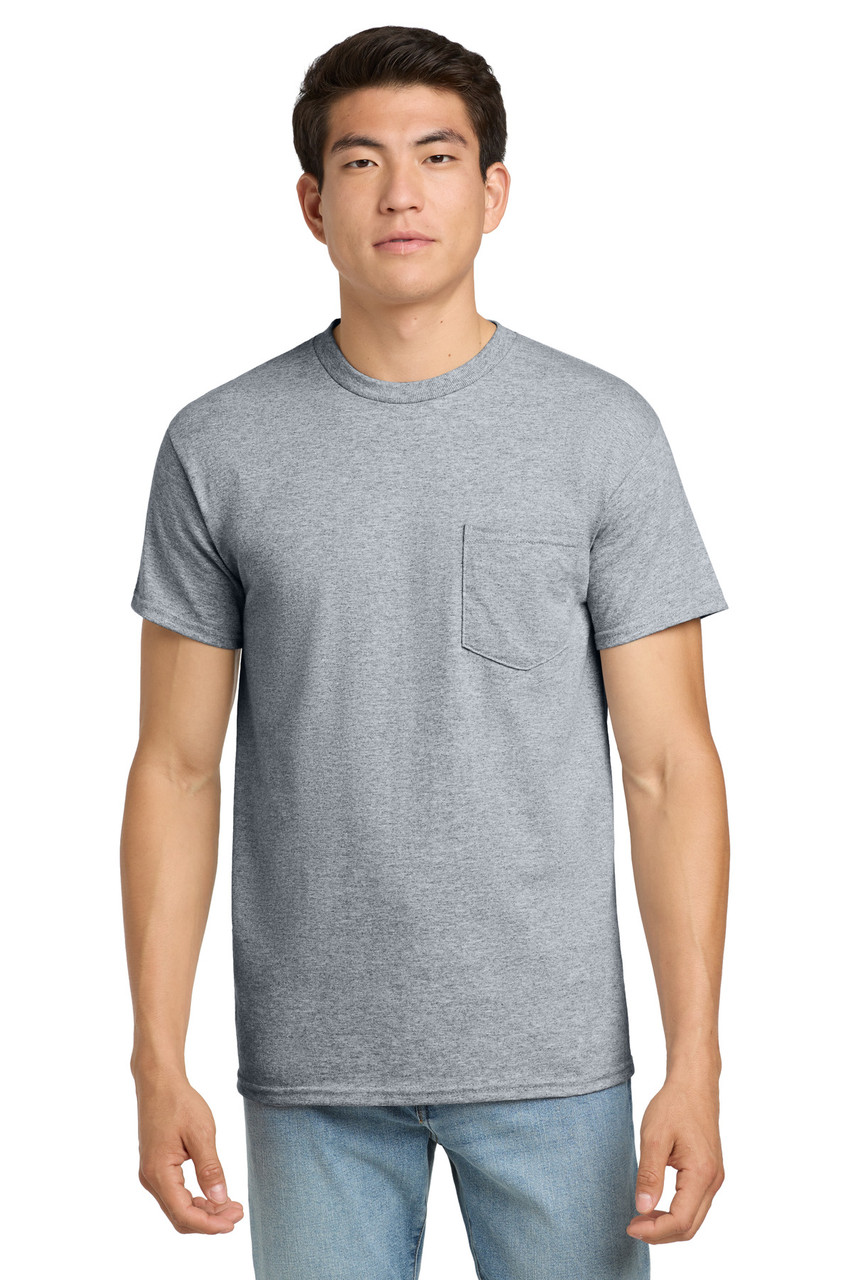 Gildan® - Ultra Cotton® 100% US Cotton T-Shirt with Pocket.  2300 Sport Grey