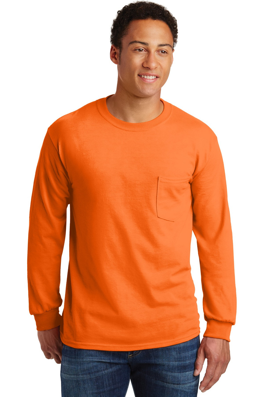 Gildan® - Ultra Cotton® 100% Cotton Long Sleeve T-Shirt with Pocket.  2410 S. Orange