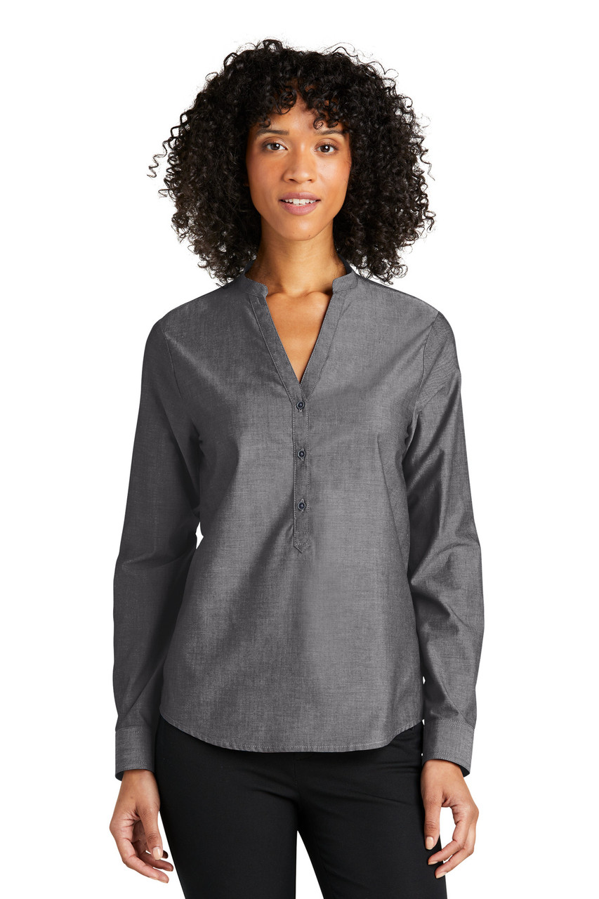Port Authority® Ladies Long Sleeve Chambray Easy Care Shirt LW382 Deep Black