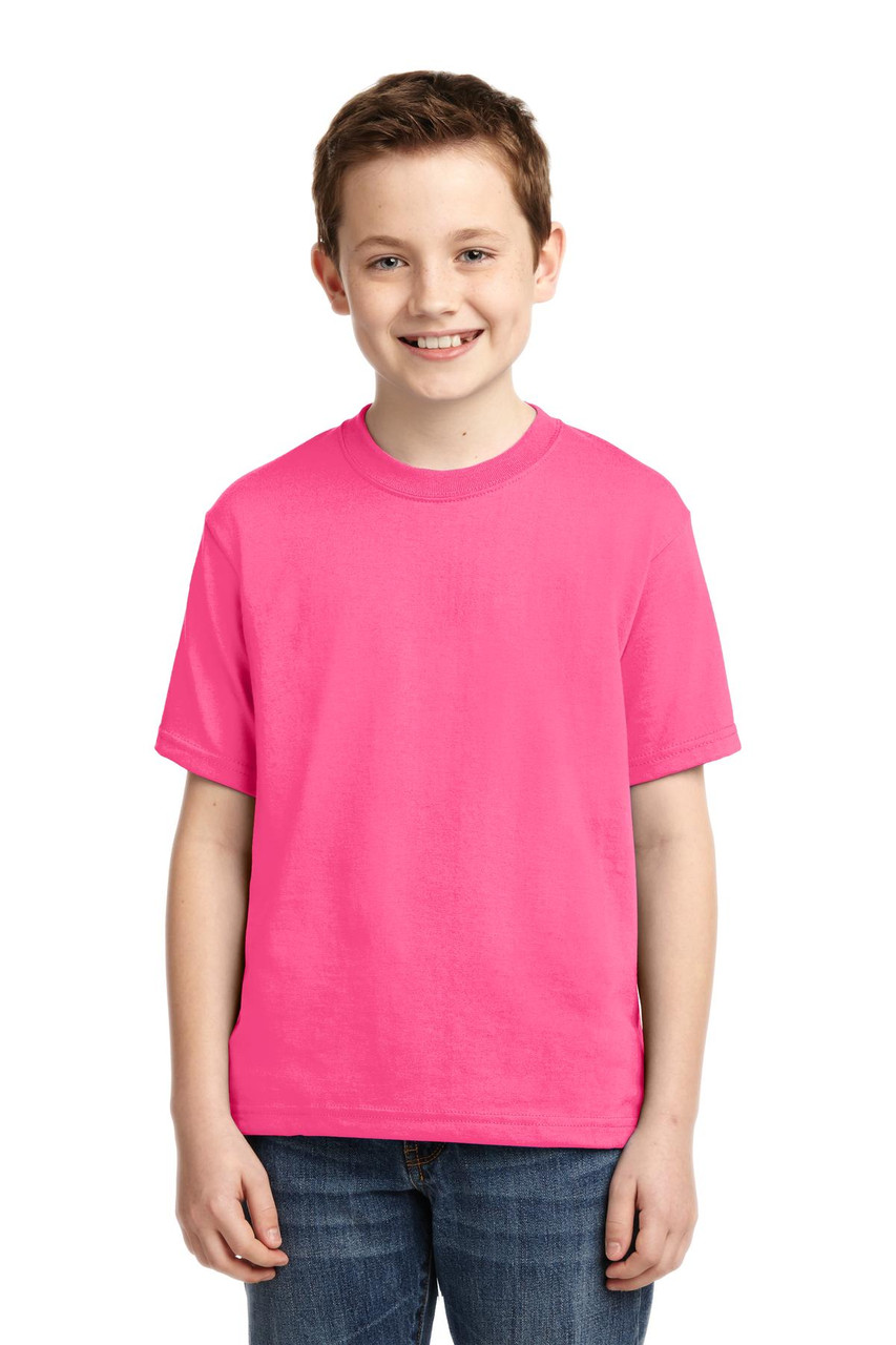 JERZEES® - Youth Dri-Power® 50/50 Cotton/Poly T-Shirt.  29B Neon Pink