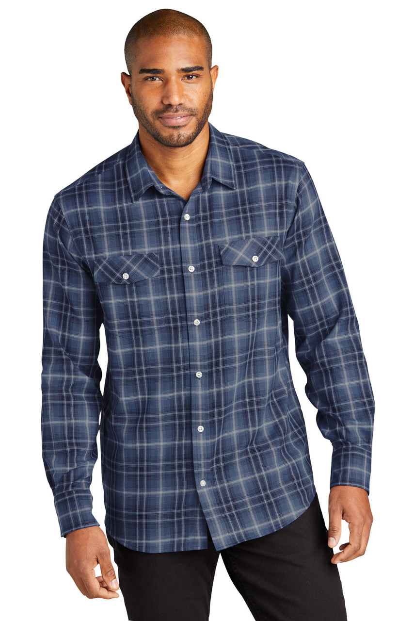 Port Authority® Long Sleeve Ombre Plaid Shirt W672 True Navy