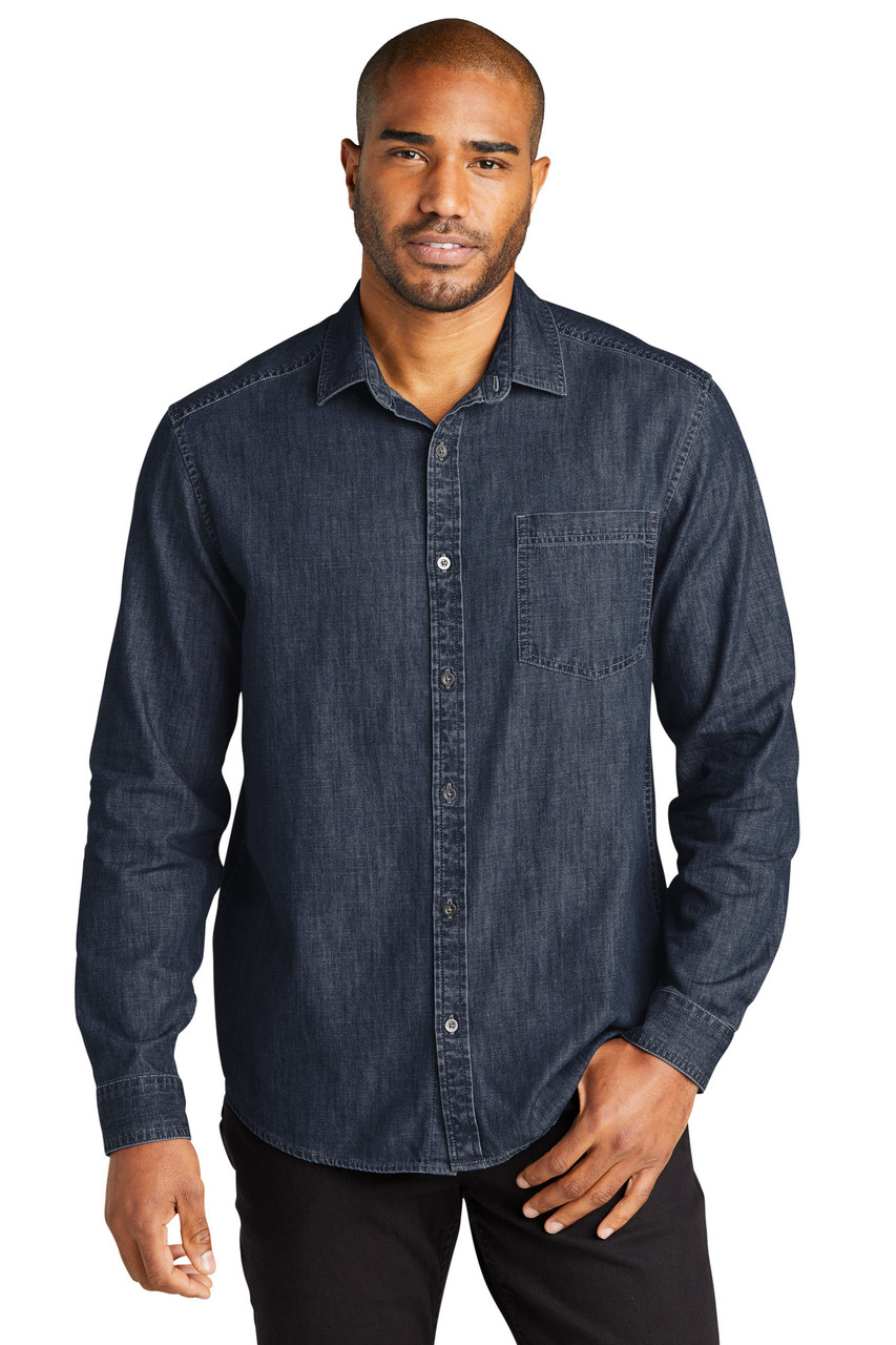 Port Authority® Long Sleeve Perfect Denim Shirt W676 Dark Wash