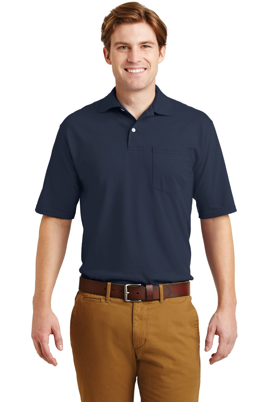JERZEES® -SpotShield™ 5.6-Ounce Jersey Knit Sport Shirt with Pocket. 436MP Navy