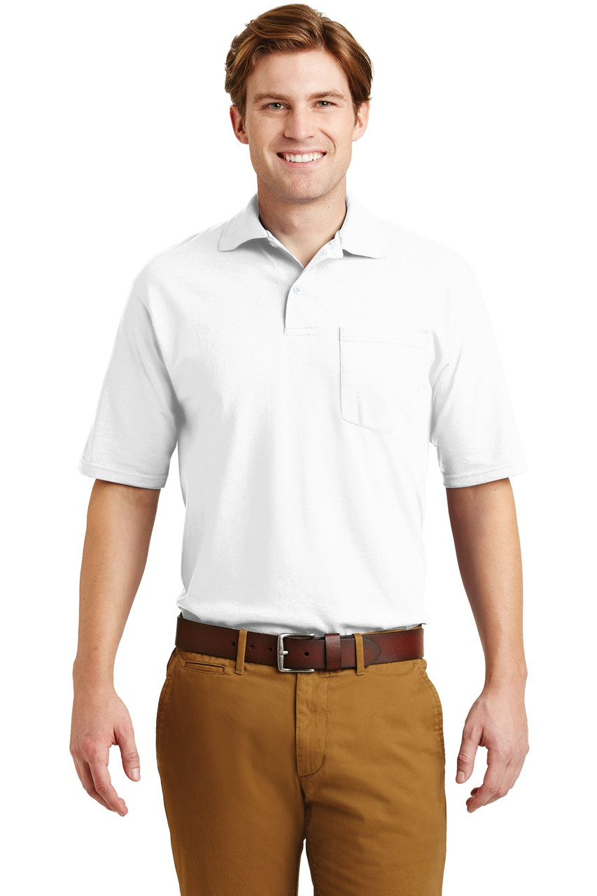 JERZEES® -SpotShield™ 5.6-Ounce Jersey Knit Sport Shirt with Pocket. 436MP White