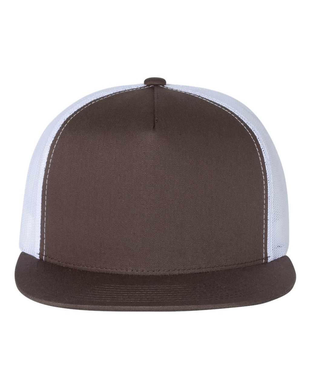 Flat Bill Trucker Cap - 6006 Brown/ White