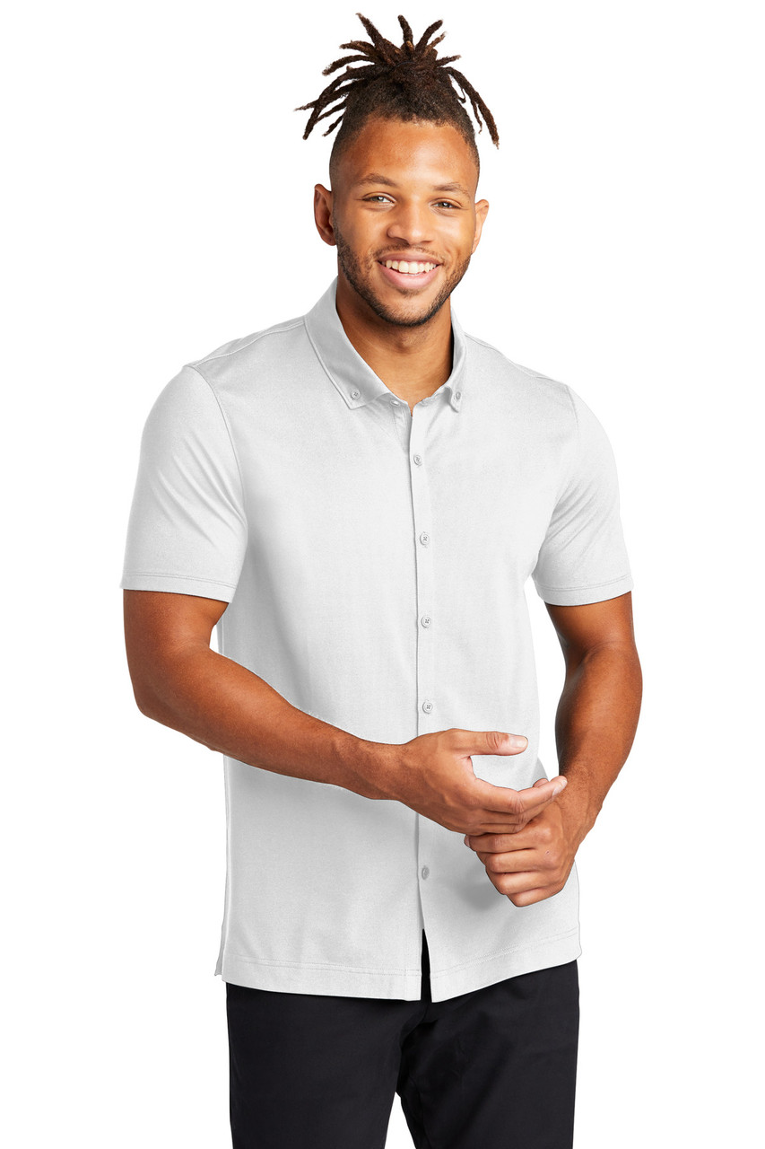 Mercer+Mettle™ Stretch Pique Full-Button Polo MM1006 White