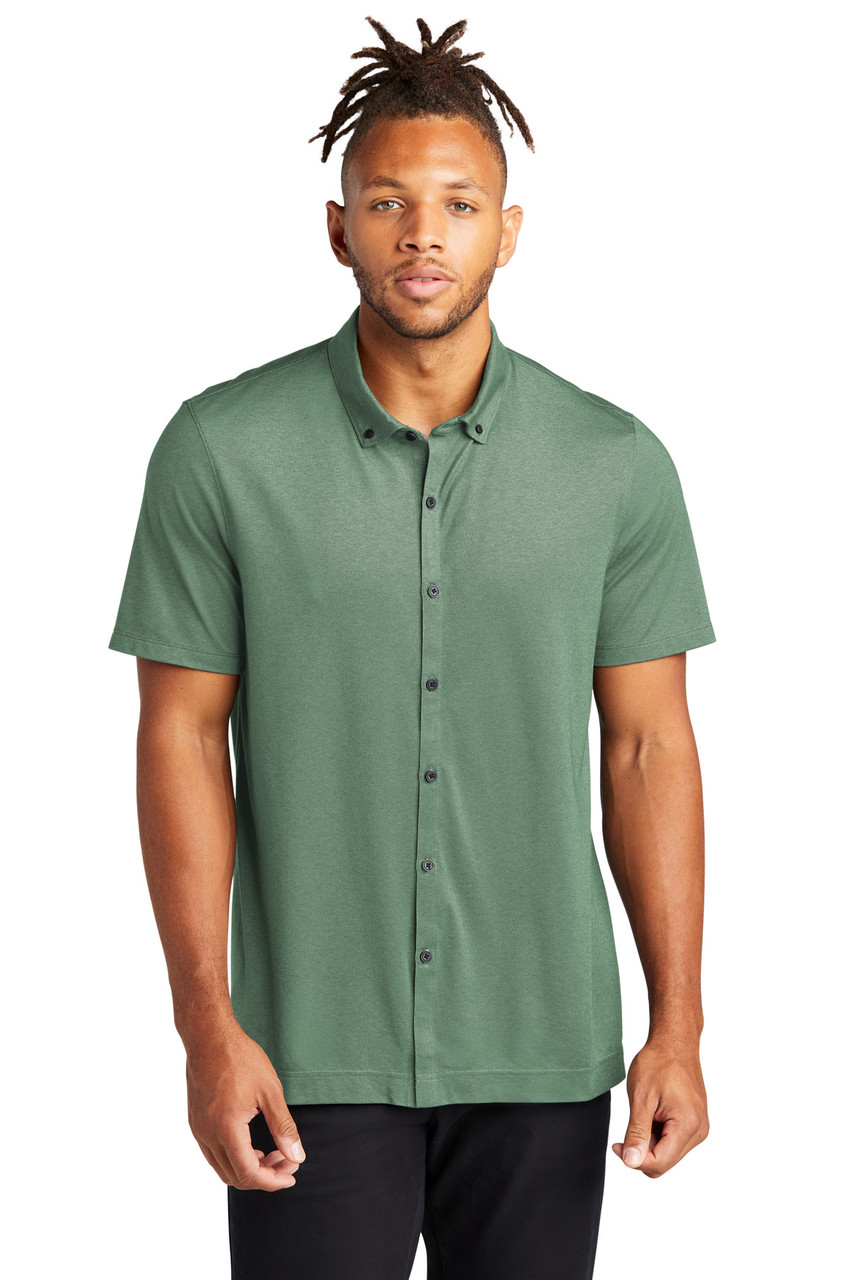 Mercer+Mettle™ Stretch Pique Full-Button Polo MM1006 Sage Heather 2XL