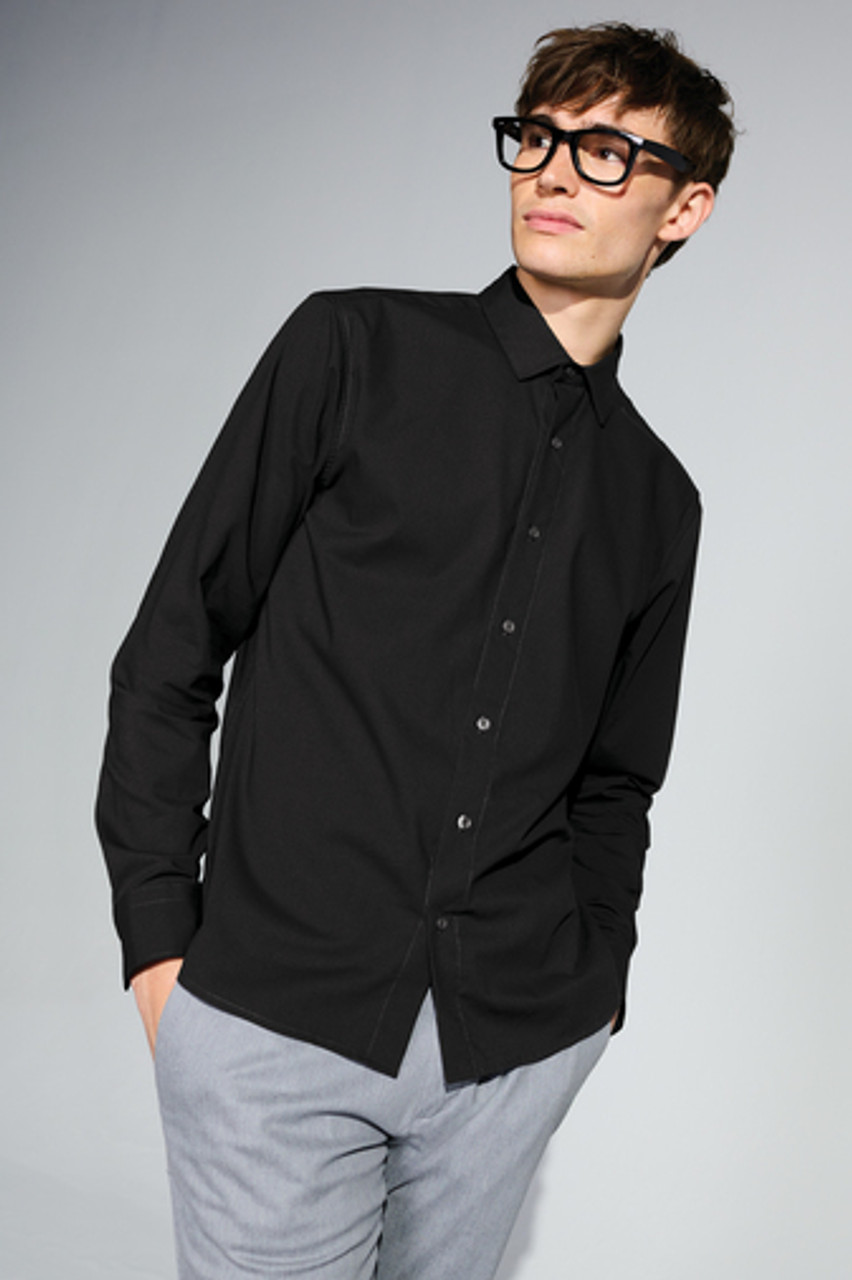 Mercer+Mettle™ Long Sleeve Stretch Woven Shirt MM2000 Deep Black
