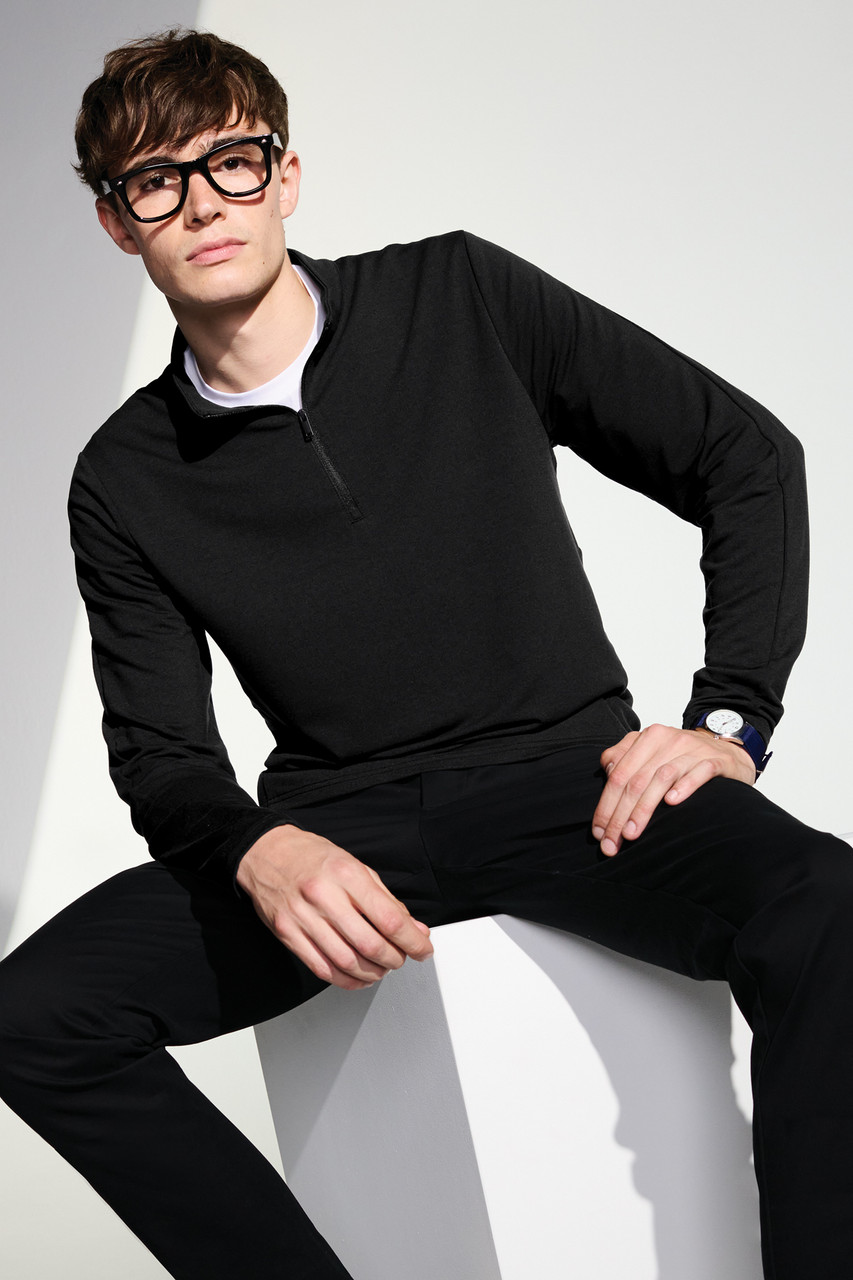 Mercer+Mettle™ Stretch 1/4-Zip Pullover MM3010 Deep Black Lifestyle