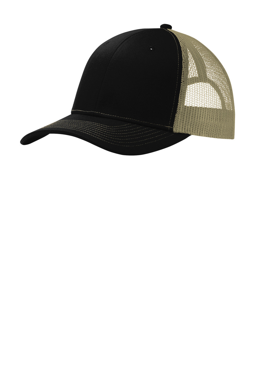 Port Authority® Snapback Trucker Cap. C112 Black/ Tan