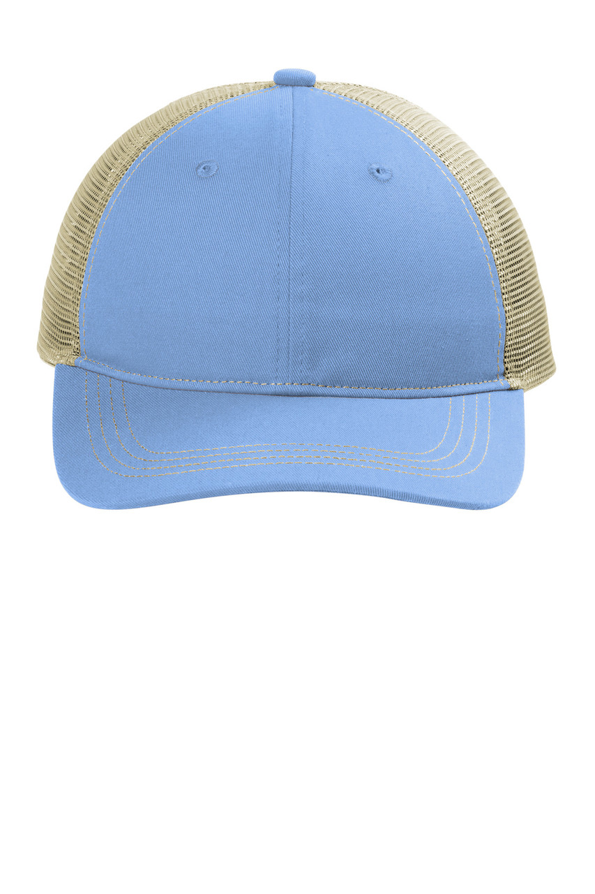 Port Authority® Unstructured Snapback Trucker Cap C119 Carolina Blue/ Tan