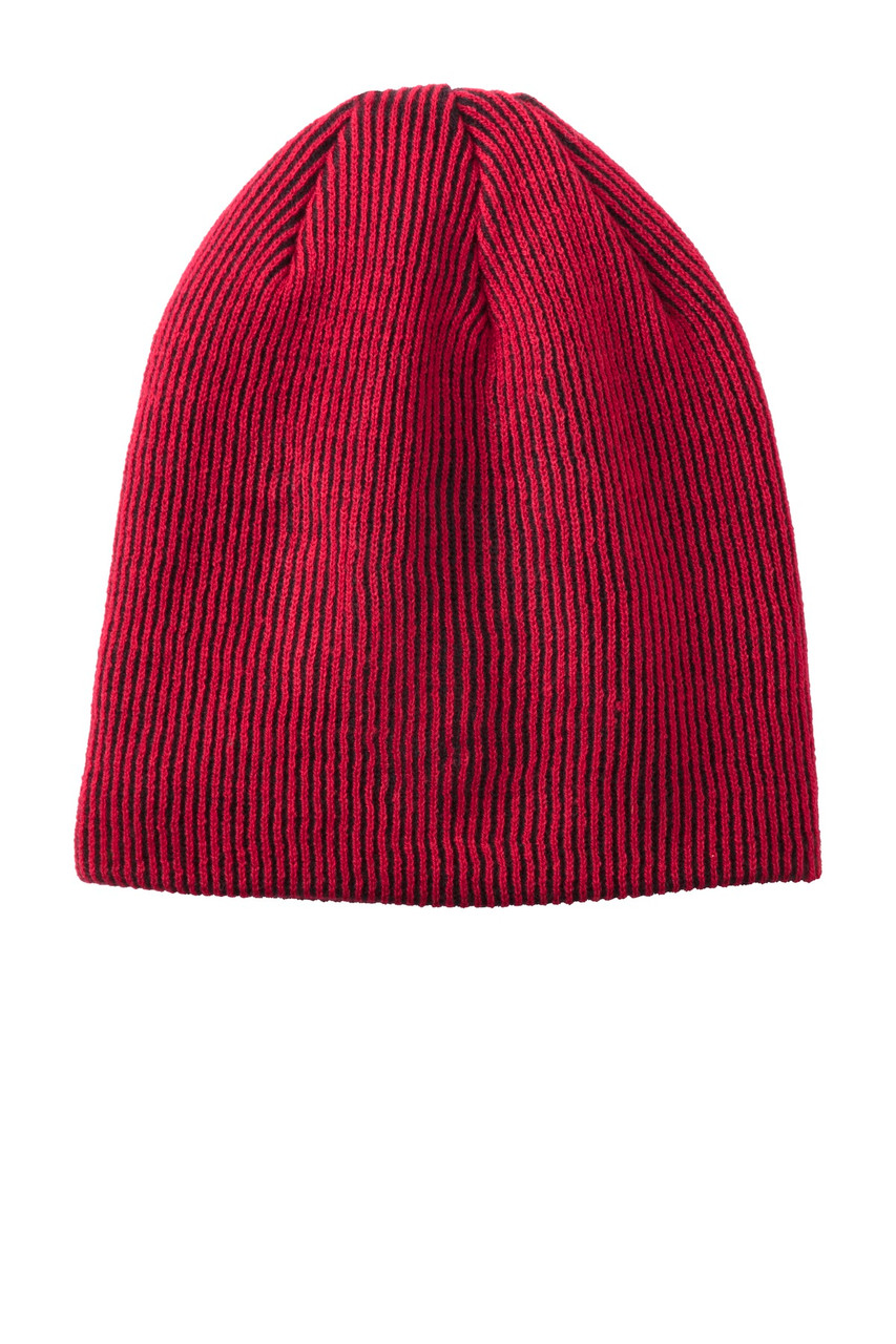 Port Authority® Rib Knit Slouch Beanie. C935 Deep Red/ Black