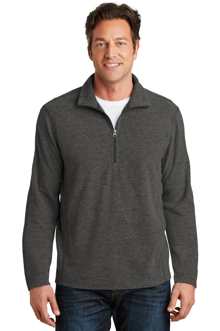 Port Authority® Heather Microfleece 1/2-Zip Pullover. F234 Black Charcoal Heather