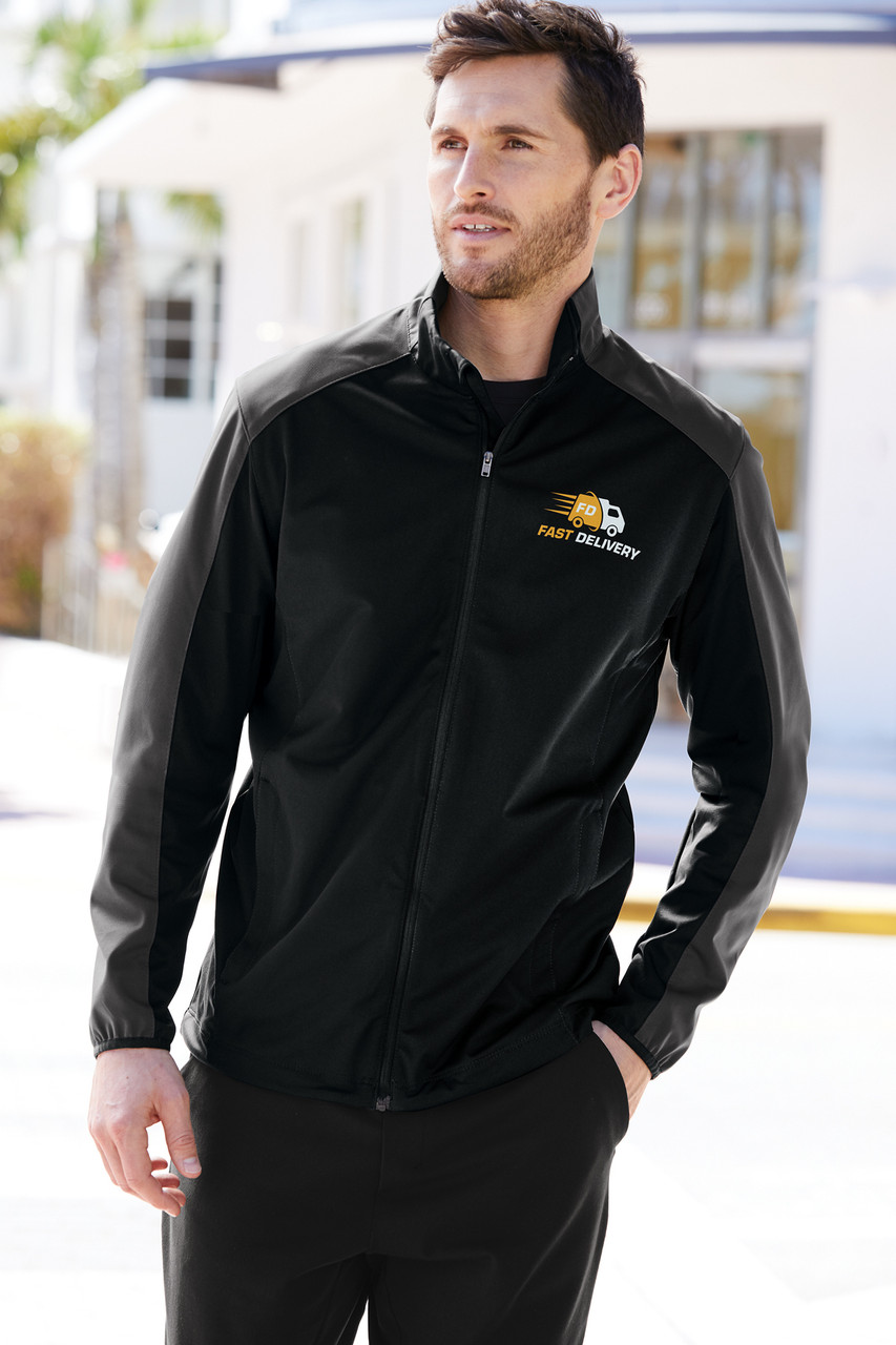 Port Authority® Active Colorblock Soft Shell Jacket. J718 Deep Black/ Grey Steel Lifestyle