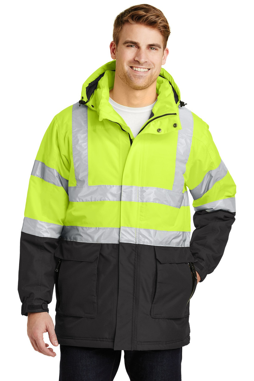 J799S  Port Authority® ANSI 107 Class 3 Safety Heavyweight Parka Safety Yellow/ Black/ Reflective