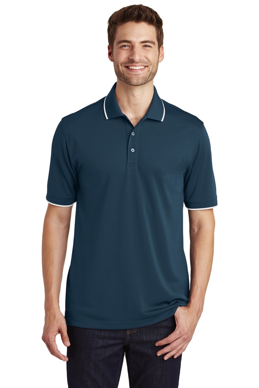 Port Authority® Dry Zone® UV Micro-Mesh Tipped Polo. K111 River Blue Navy/ White