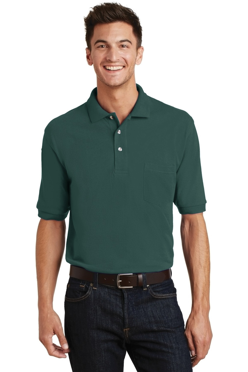 Port Authority® Heavyweight Cotton Pique Polo with Pocket.  K420P Dark Green