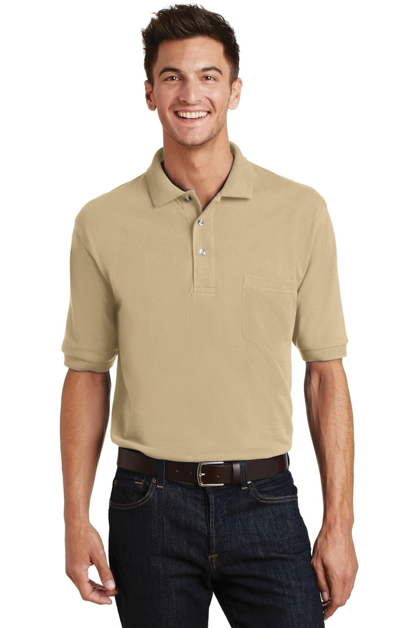 Port Authority® Heavyweight Cotton Pique Polo with Pocket.  K420P Stone XS