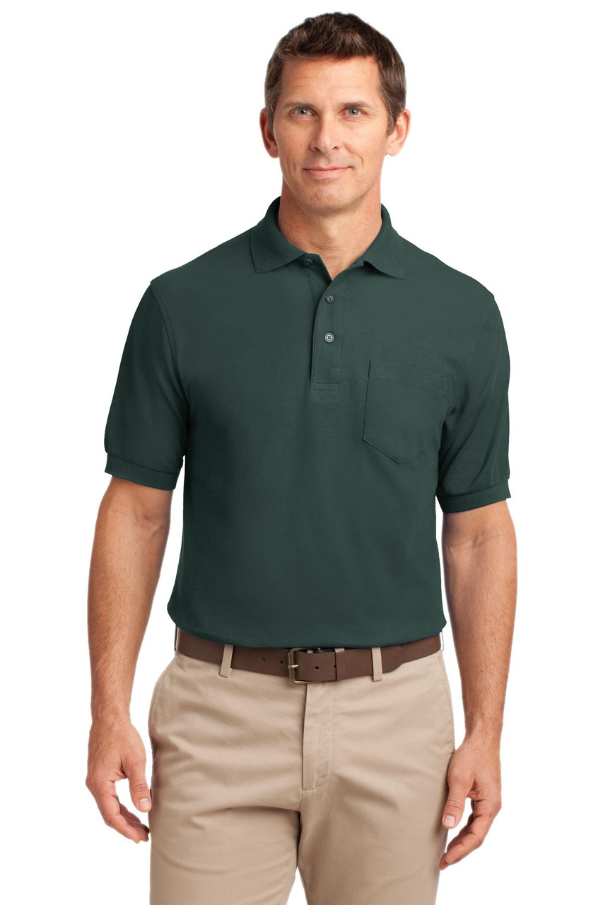 Port Authority® Silk Touch™ Polo with Pocket.  K500P Dark Green