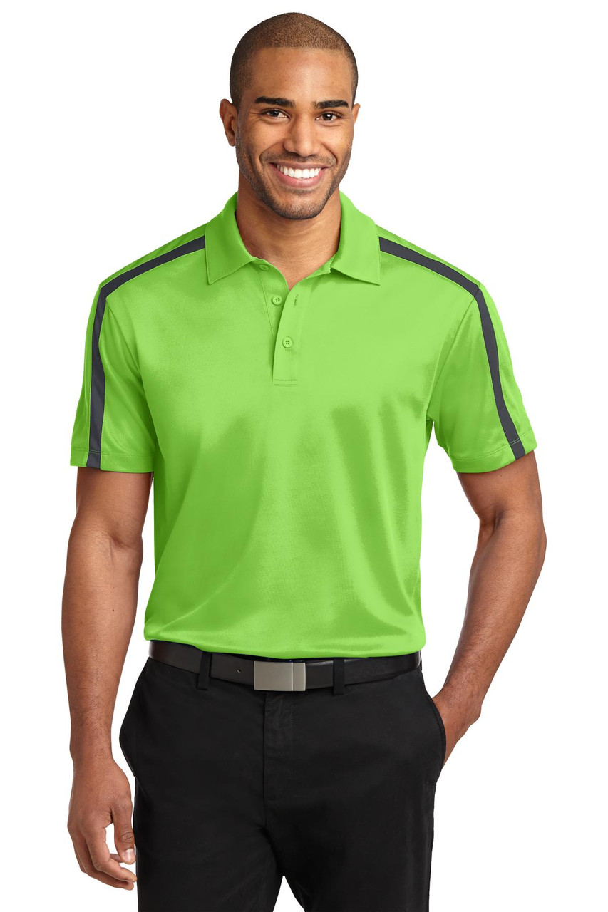 Port Authority® Silk Touch™ Performance Colorblock Stripe Polo. K547 Lime/ Steel Grey