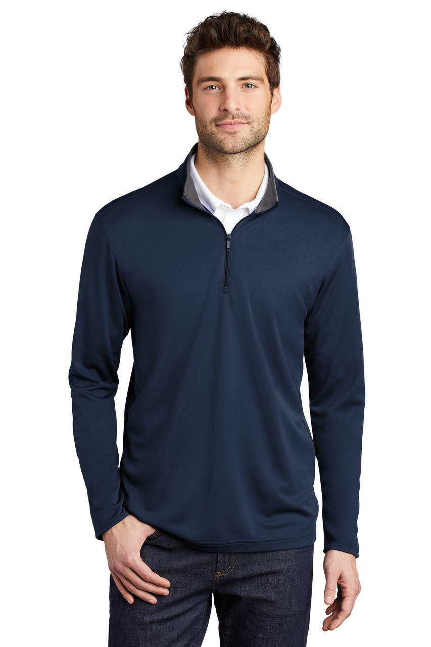 Port Authority ® Silk Touch ™ Performance 1/4-Zip K584 Navy/ Steel Grey