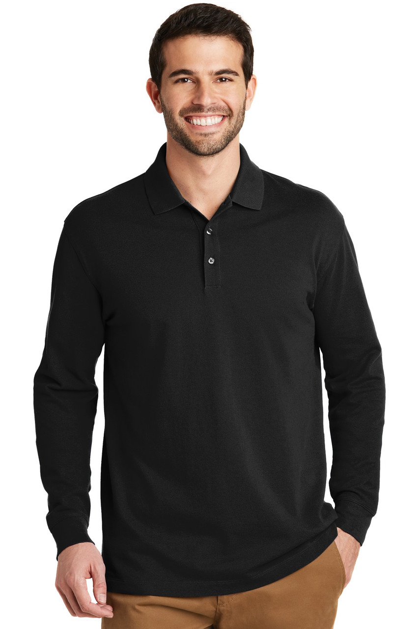 Port Authority® EZCotton® Long Sleeve Polo. K8000LS Black