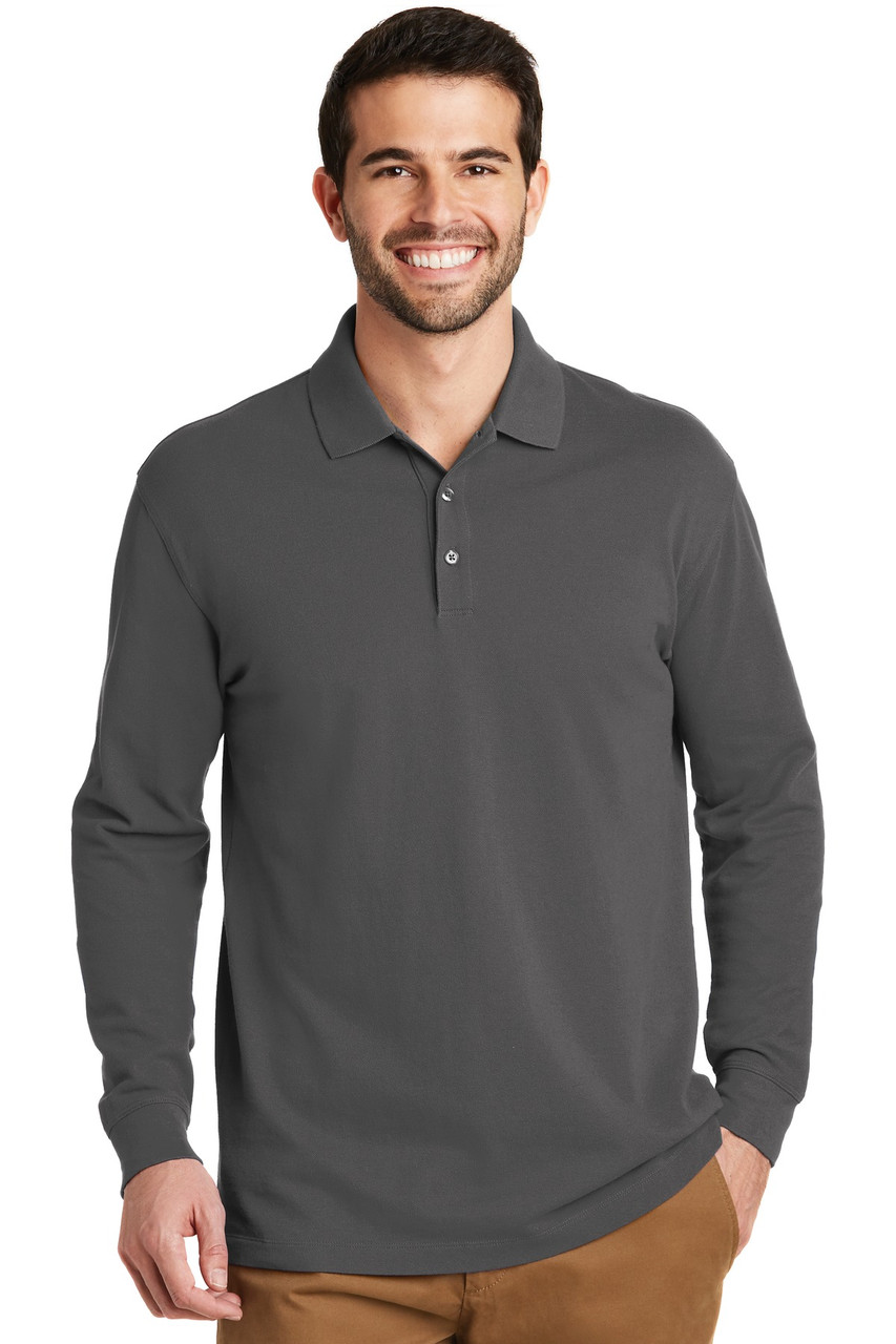 Port Authority® EZCotton® Long Sleeve Polo. K8000LS Sterling Grey