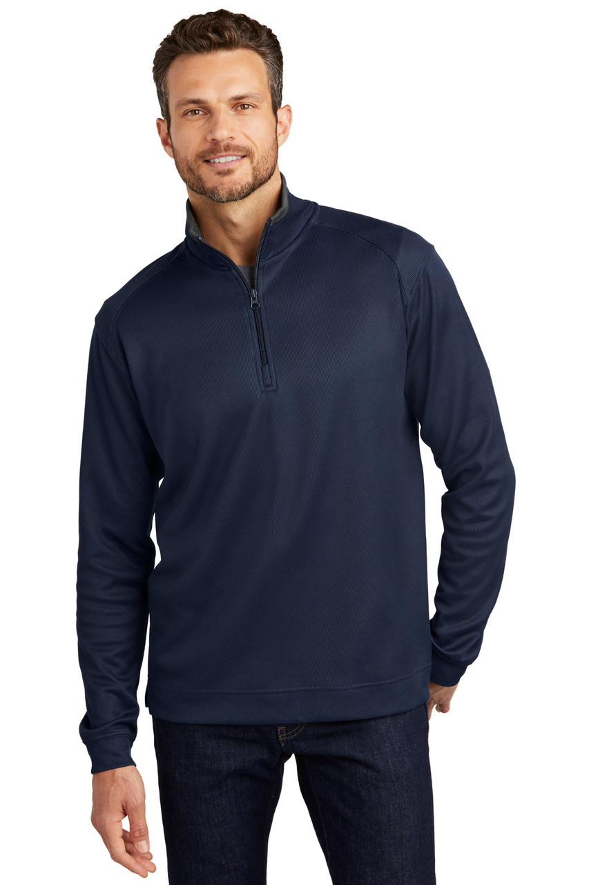 Port Authority® Vertical Texture 1/4-Zip Pullover. K805 True Navy/ Iron Grey