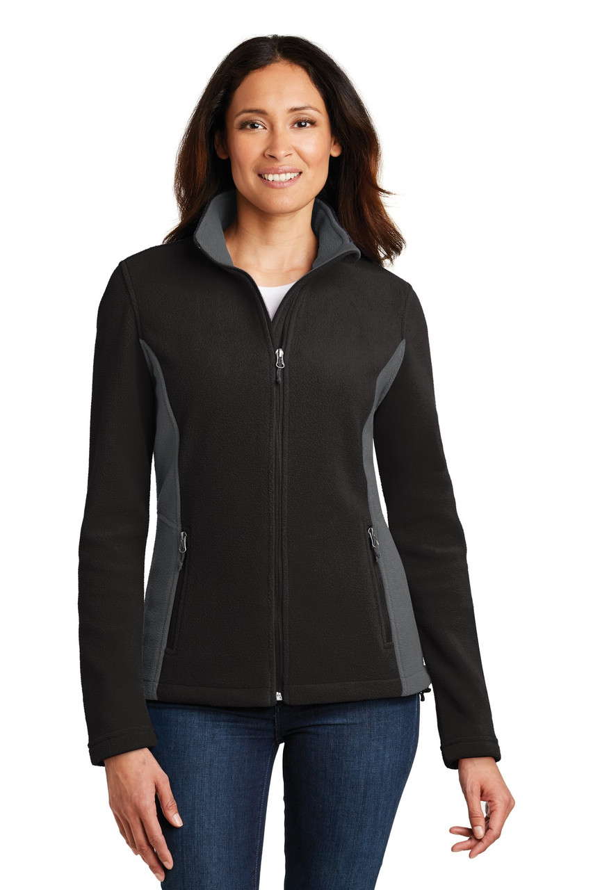 Port Authority® Ladies Colorblock Value Fleece Jacket. L216 Black/ Battleship Grey