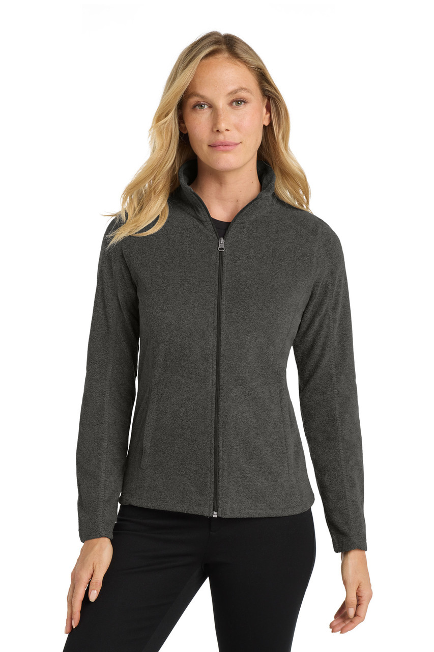 Port Authority® Women's Heather Microfleece Full-Zip Jacket. L235 Black Charcoal Heather